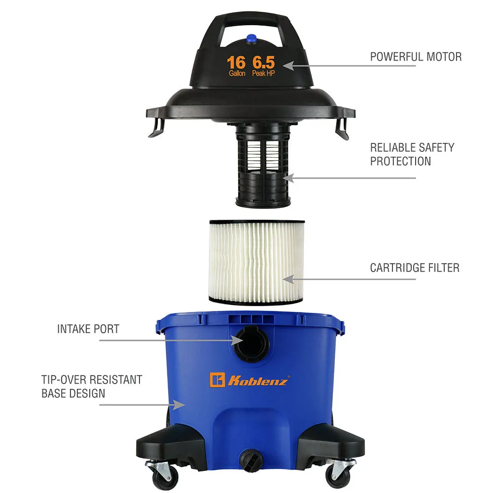 16 Gallon 6.5 PHP Wet Dry Vacuum WD-16 L4