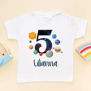 5th Birthday Solar System Personalised Space/Galaxy T Shirt