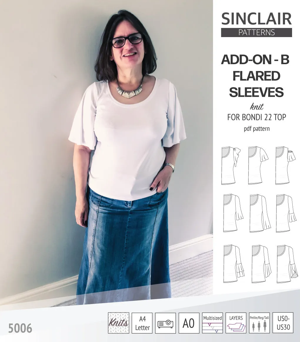 ADD-ON Flared Sleeves add-on pack for Bondi 22 and other compatible patterns (PDF)
