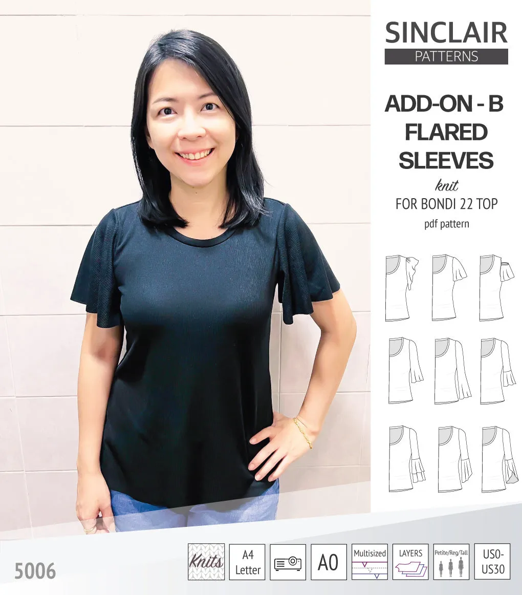 ADD-ON Flared Sleeves add-on pack for Bondi 22 and other compatible patterns (PDF)