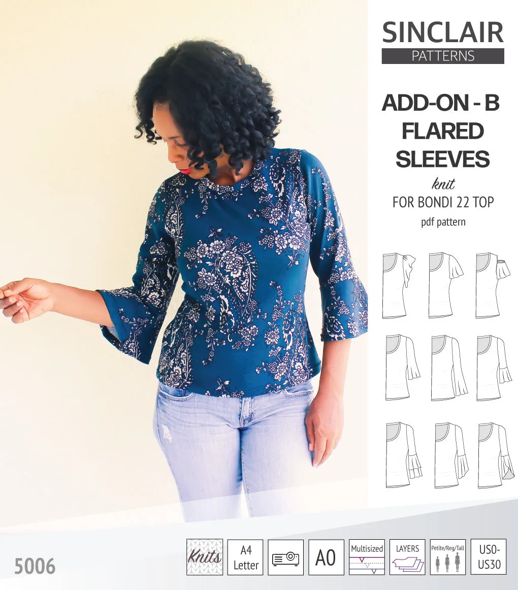ADD-ON Flared Sleeves add-on pack for Bondi 22 and other compatible patterns (PDF)