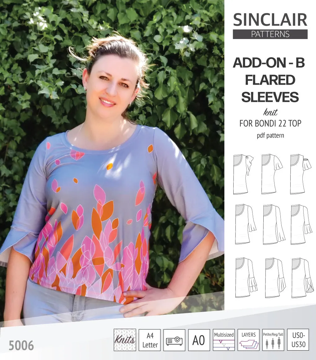ADD-ON Flared Sleeves add-on pack for Bondi 22 and other compatible patterns (PDF)