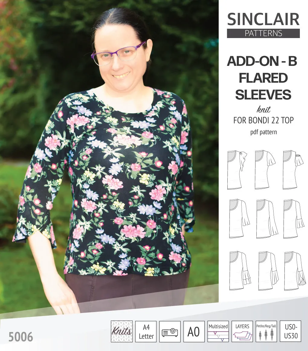 ADD-ON Flared Sleeves add-on pack for Bondi 22 and other compatible patterns (PDF)
