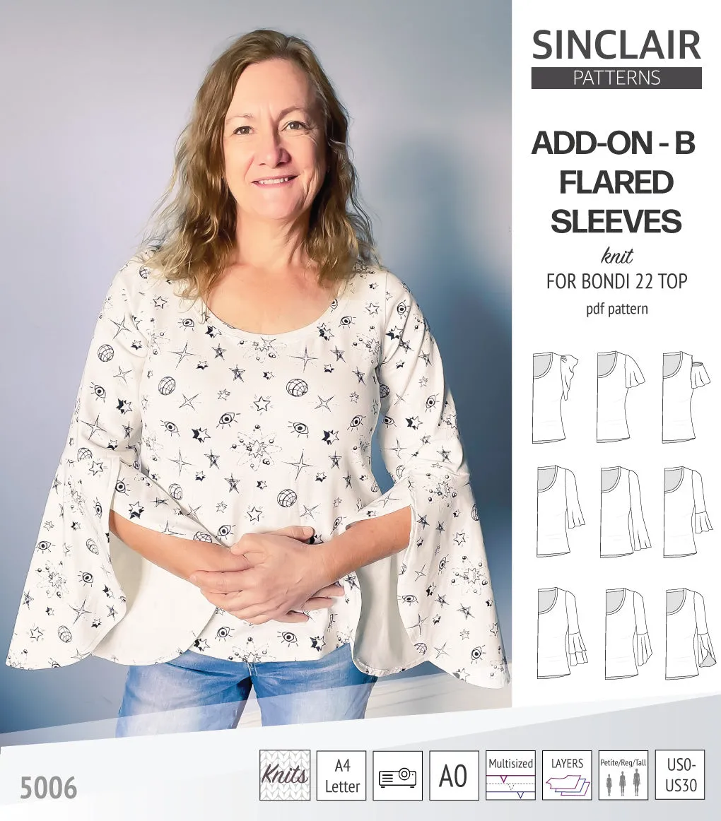 ADD-ON Flared Sleeves add-on pack for Bondi 22 and other compatible patterns (PDF)