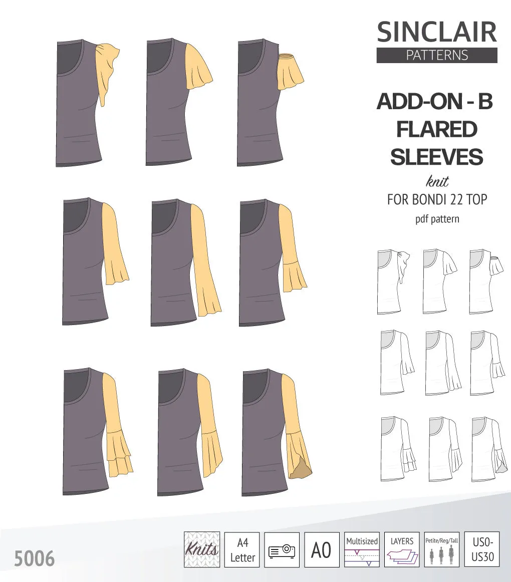 ADD-ON Flared Sleeves add-on pack for Bondi 22 and other compatible patterns (PDF)