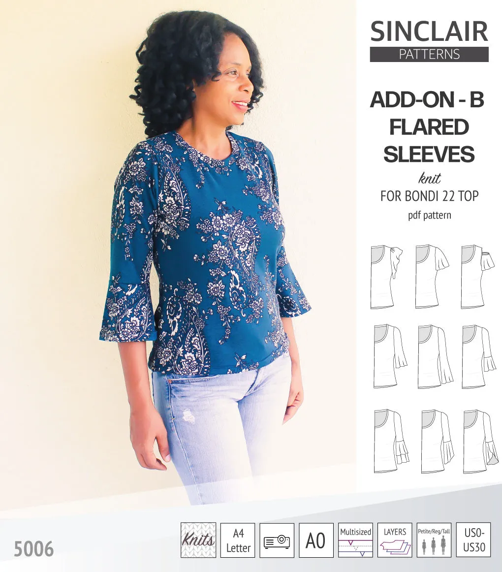 ADD-ON Flared Sleeves add-on pack for Bondi 22 and other compatible patterns (PDF)