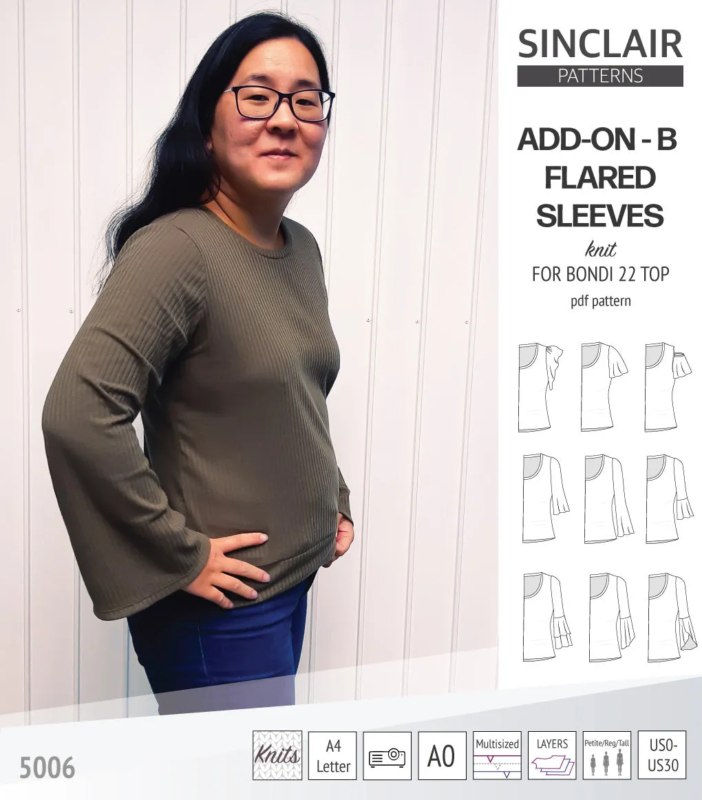 ADD-ON Flared Sleeves add-on pack for Bondi 22 and other compatible patterns (PDF)