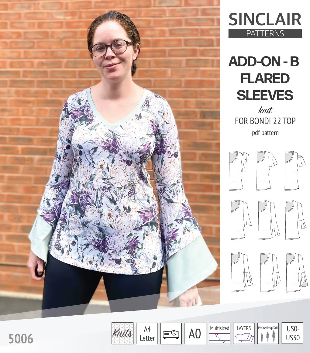 ADD-ON Flared Sleeves add-on pack for Bondi 22 and other compatible patterns (PDF)