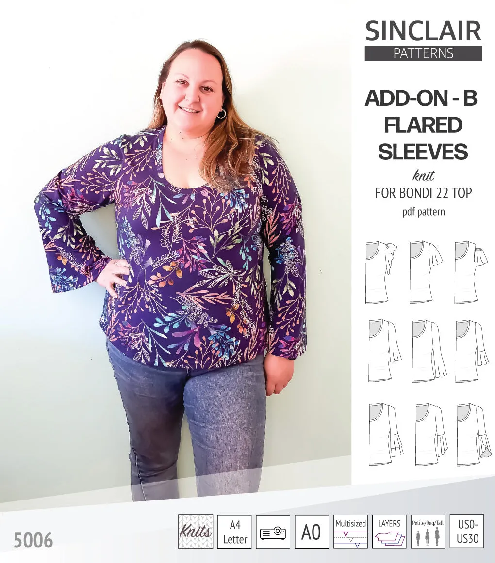 ADD-ON Flared Sleeves add-on pack for Bondi 22 and other compatible patterns (PDF)