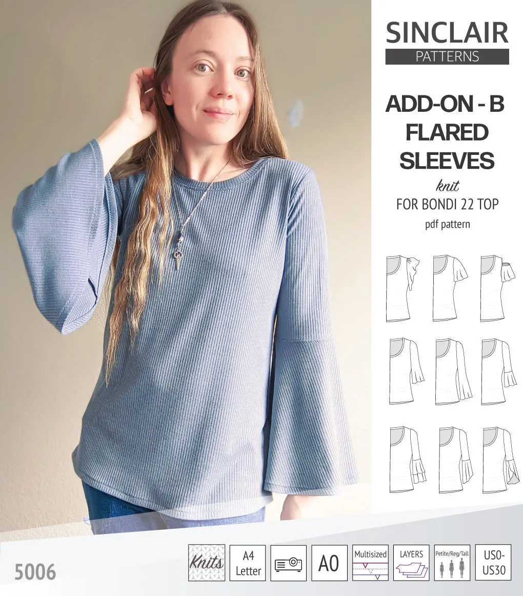 ADD-ON Flared Sleeves add-on pack for Bondi 22 and other compatible patterns (PDF)
