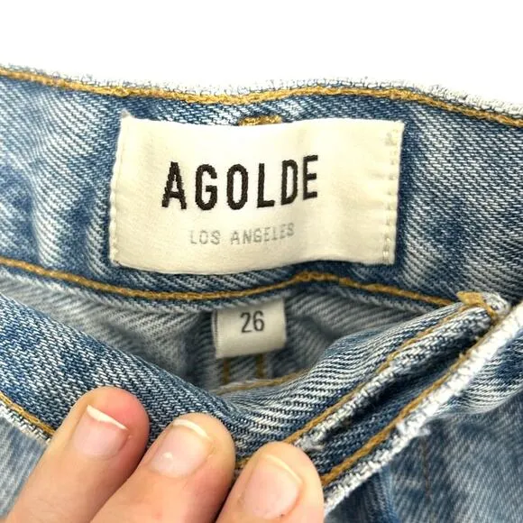 AGOLDE Distressed Parker Shorts Women's Sz 26 Button Fly Light Wash Raw Hem