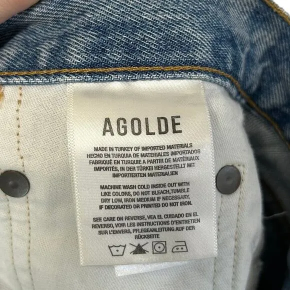 AGOLDE Distressed Parker Shorts Women's Sz 26 Button Fly Light Wash Raw Hem