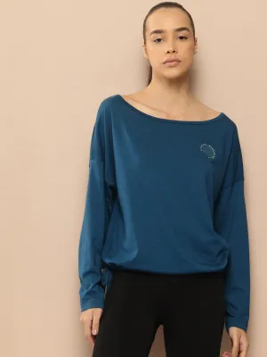 Alcis Women Typography Detail Drop-Shoulder Sleeves Yoga T-shirt