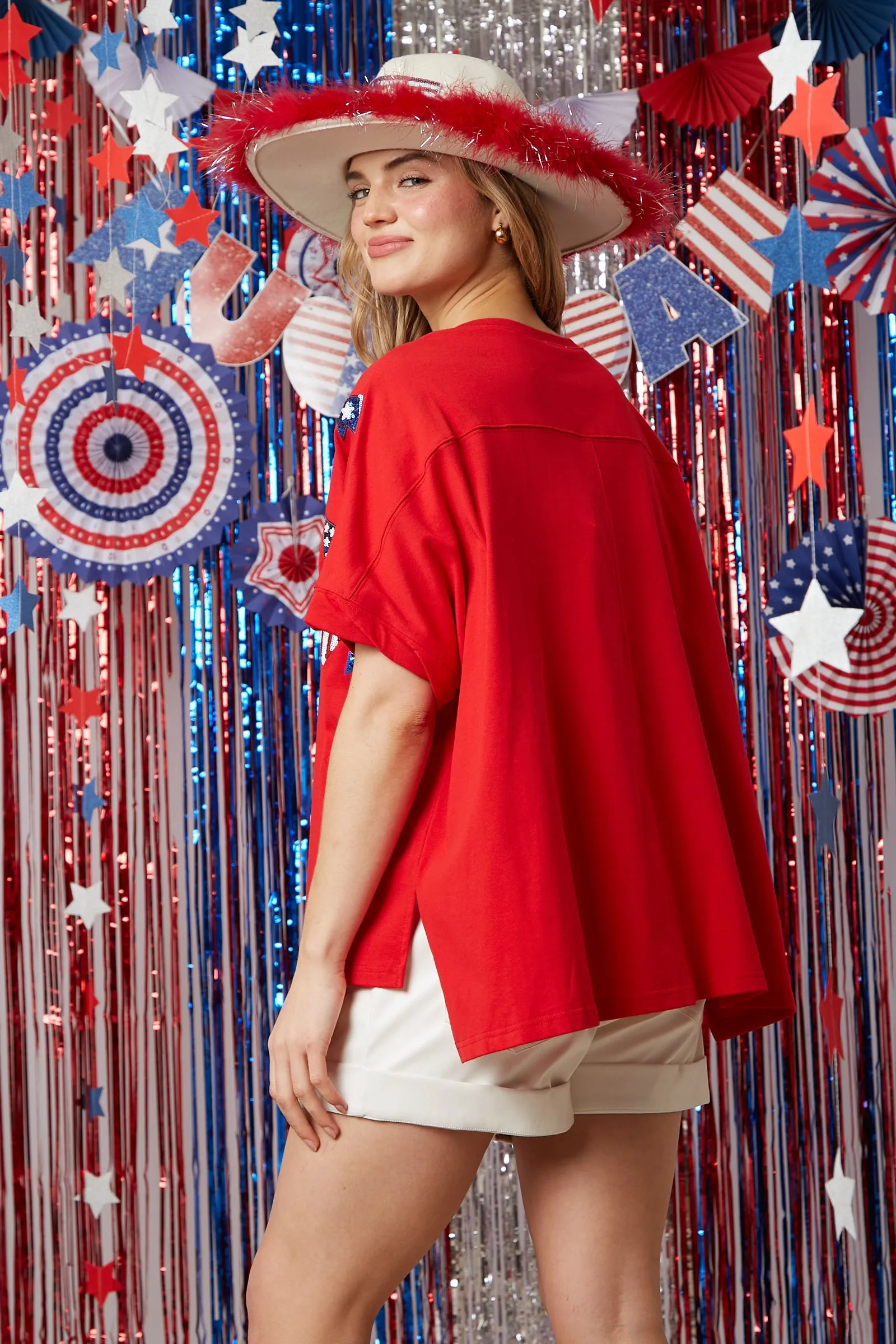 American Flag Garland Loose Fit Top