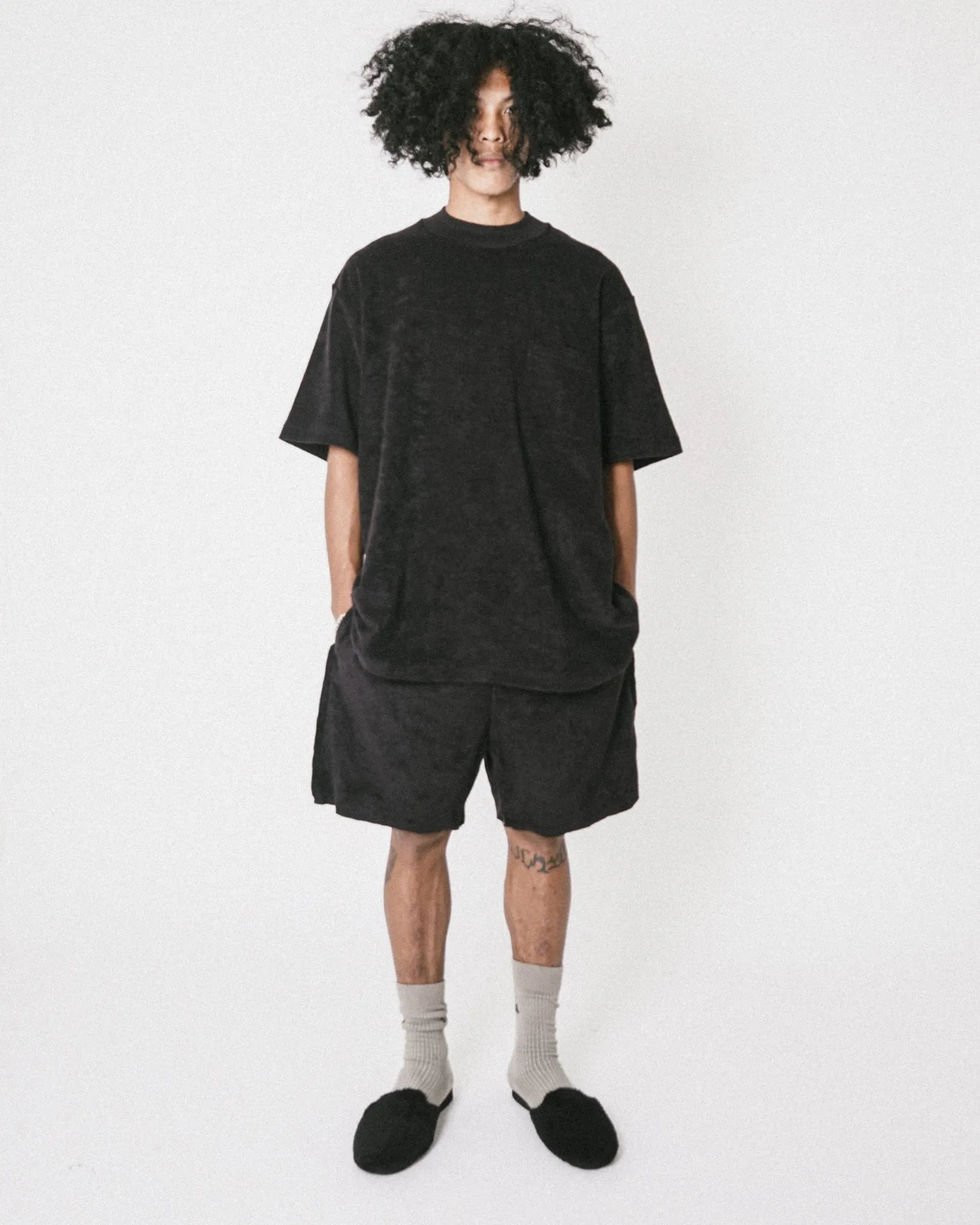 ANTHRACITE TOWEL RAW FINISH SWEATSHORTS