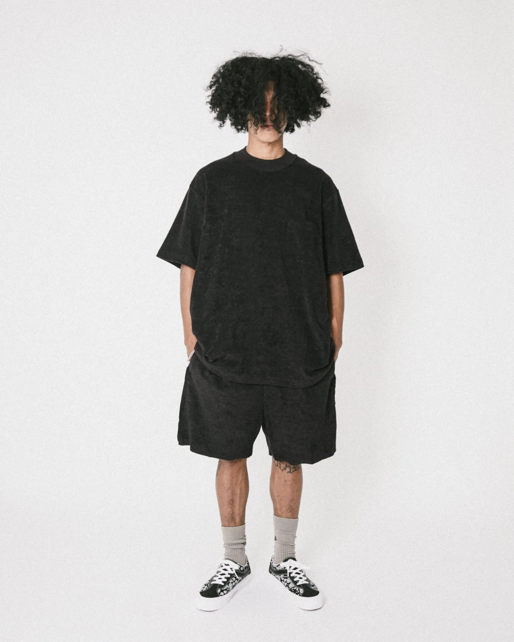 ANTHRACITE TOWEL RAW FINISH SWEATSHORTS