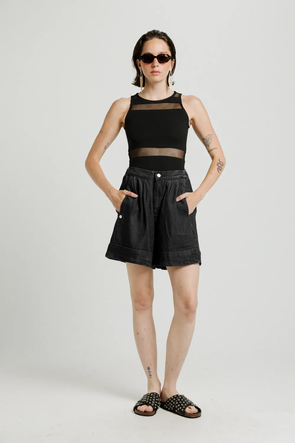 Arie Short Black Denim Bottoms