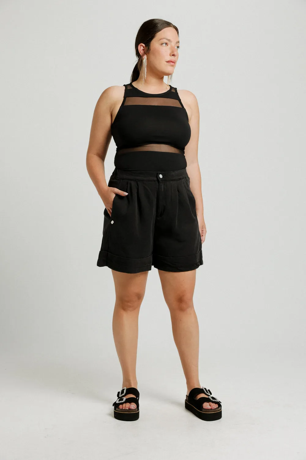 Arie Short Black Denim Bottoms