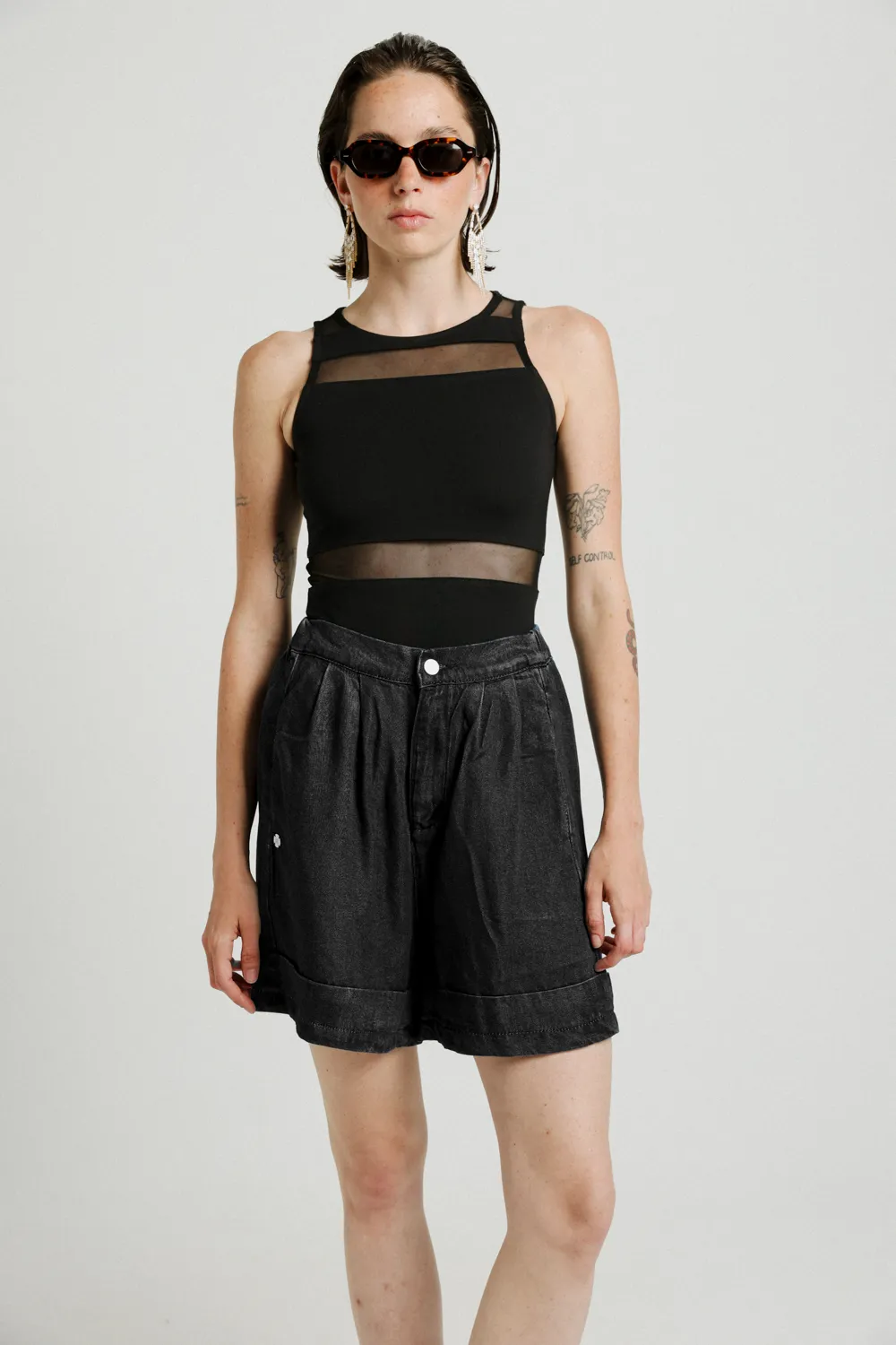 Arie Short Black Denim Bottoms