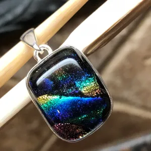 Beautiful Dichroic Glass 925 Solid Sterling Silver Pendant 30mm