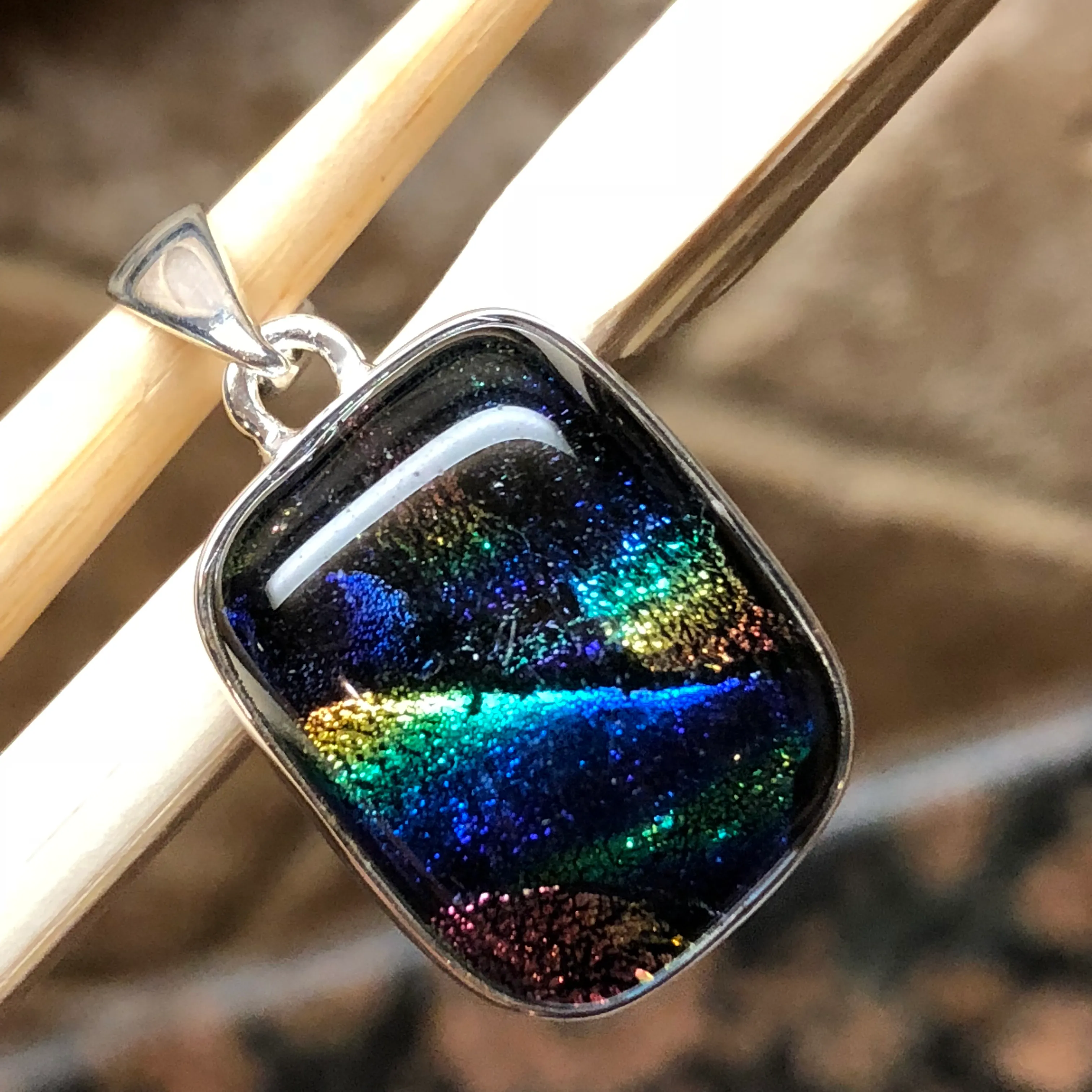 Beautiful Dichroic Glass 925 Solid Sterling Silver Pendant 30mm