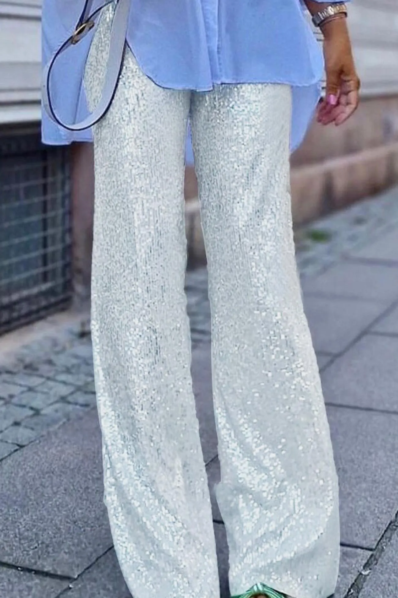 BerryBetty - Solid Sequins Straight Long Pants