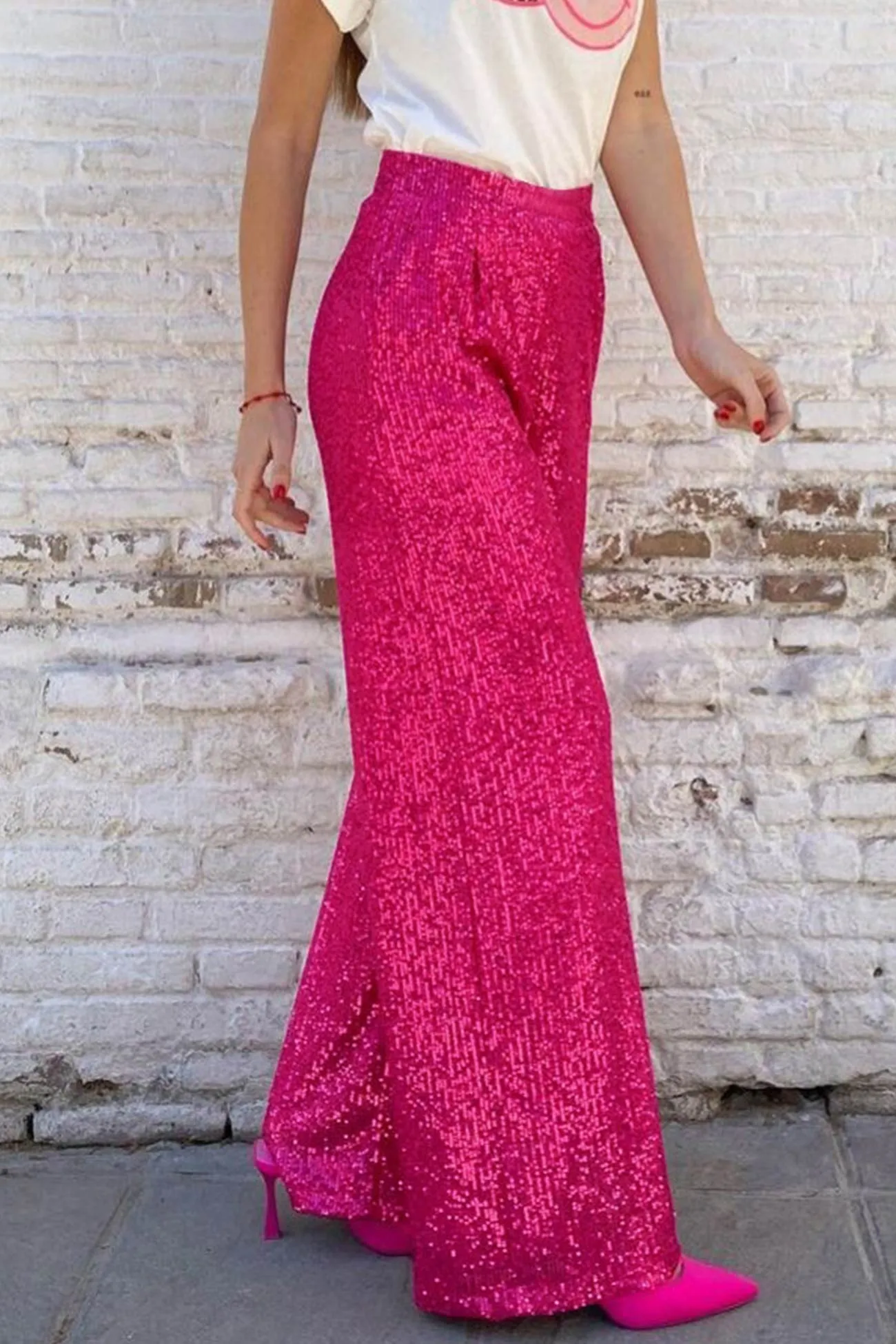 BerryBetty - Solid Sequins Straight Long Pants