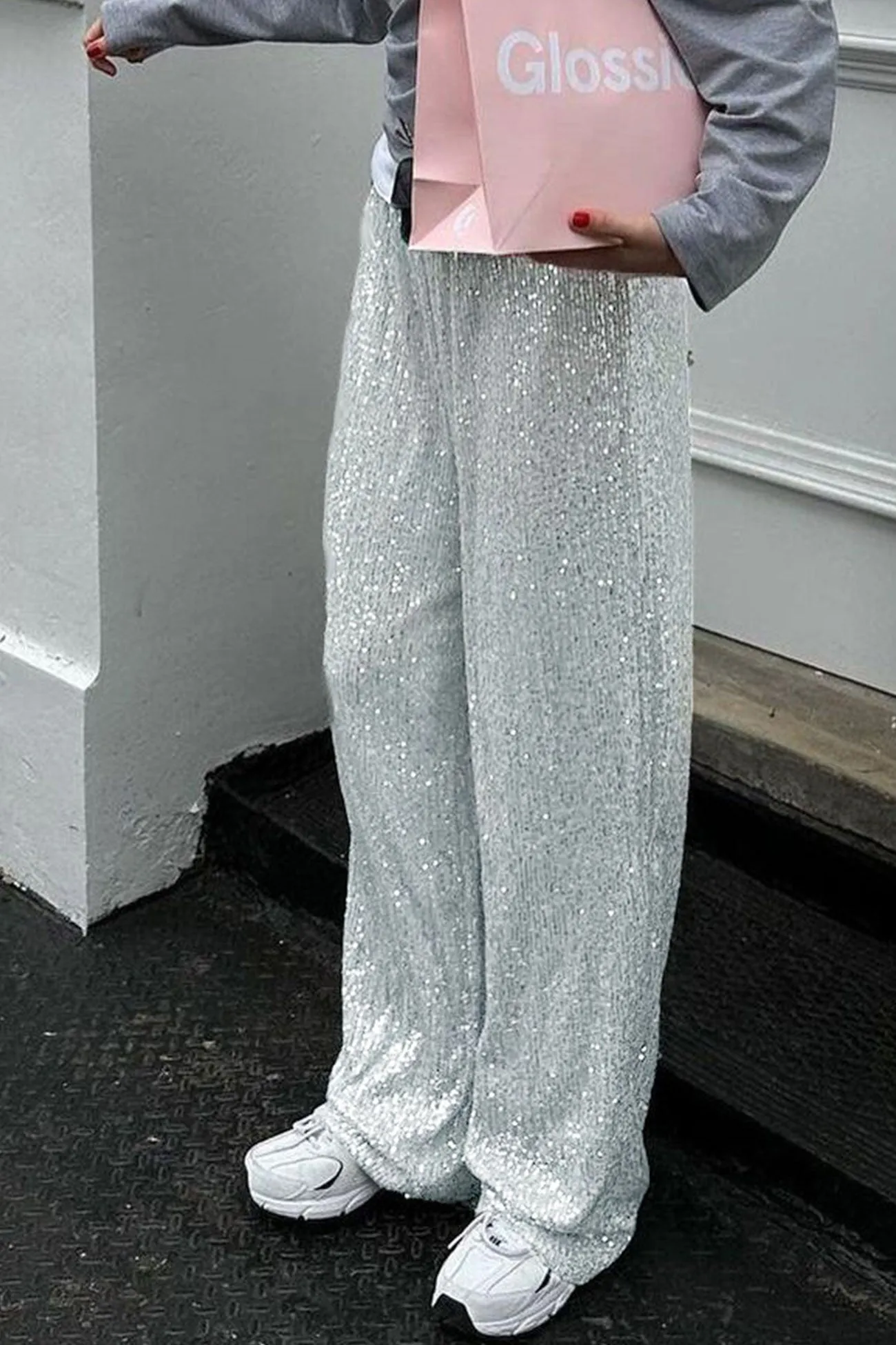 BerryBetty - Solid Sequins Straight Long Pants