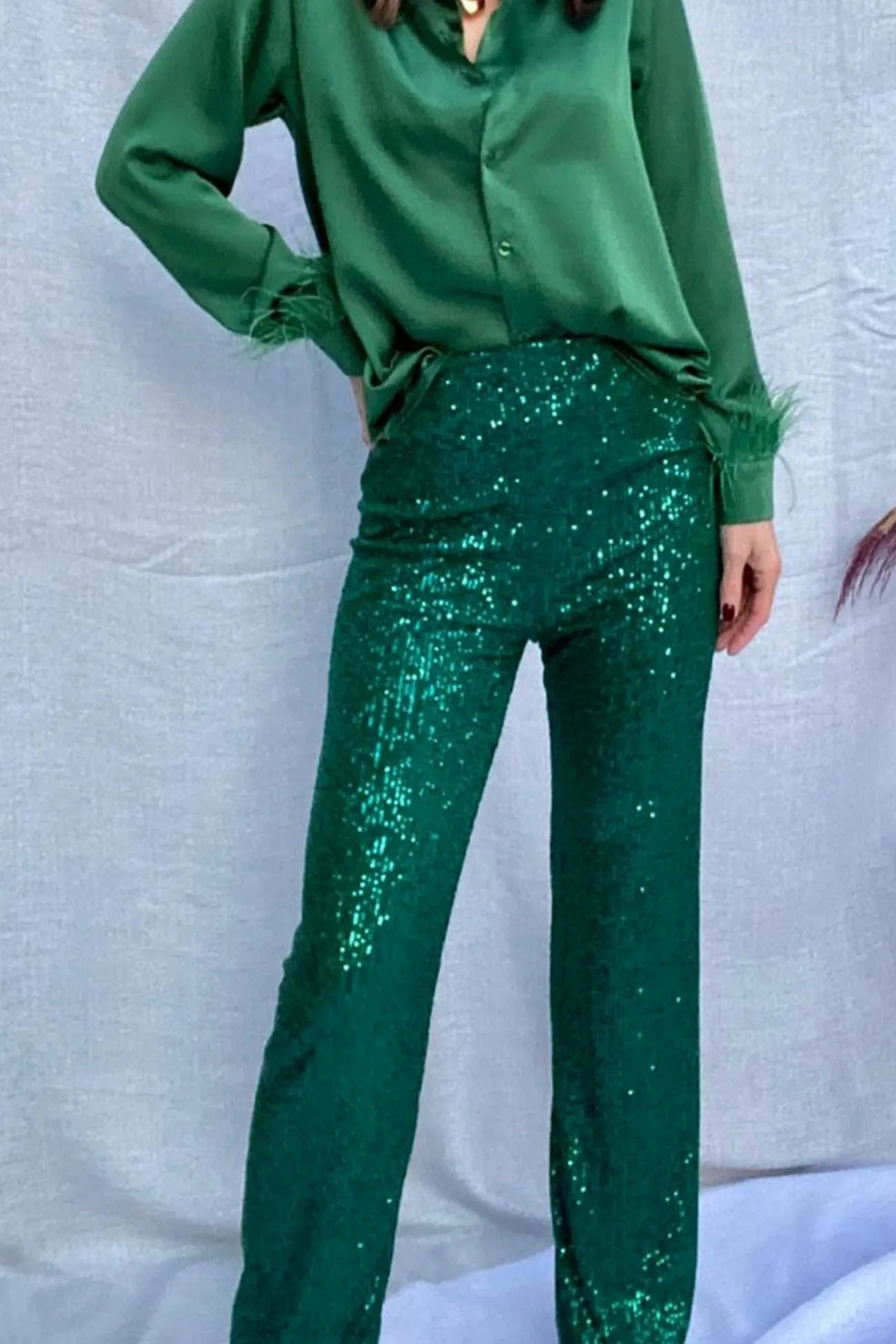 BerryBetty - Solid Sequins Straight Long Pants