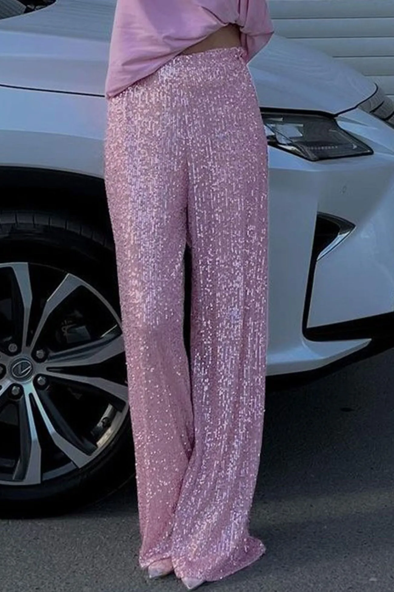 BerryBetty - Solid Sequins Straight Long Pants