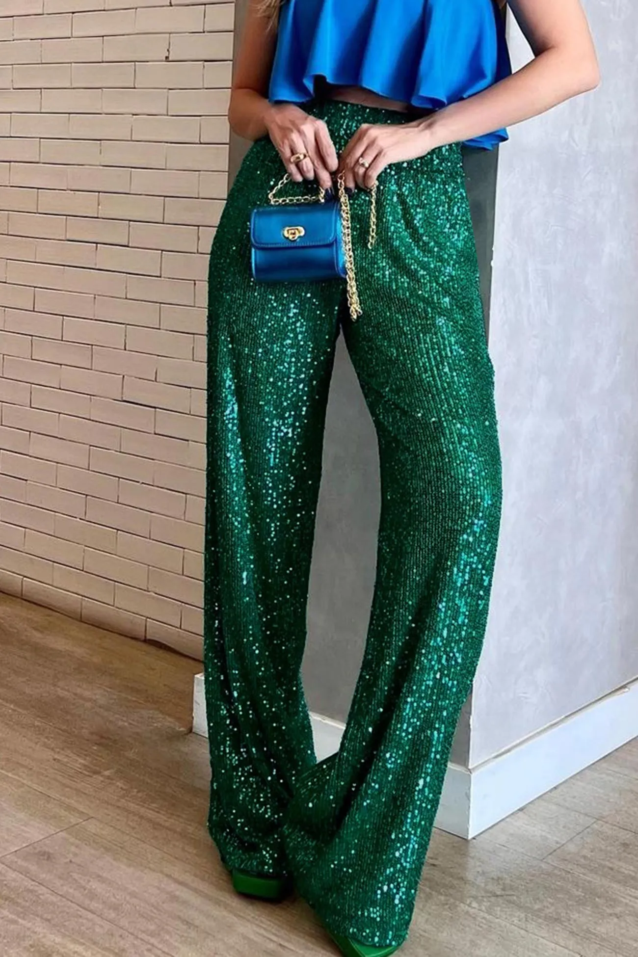 BerryBetty - Solid Sequins Straight Long Pants