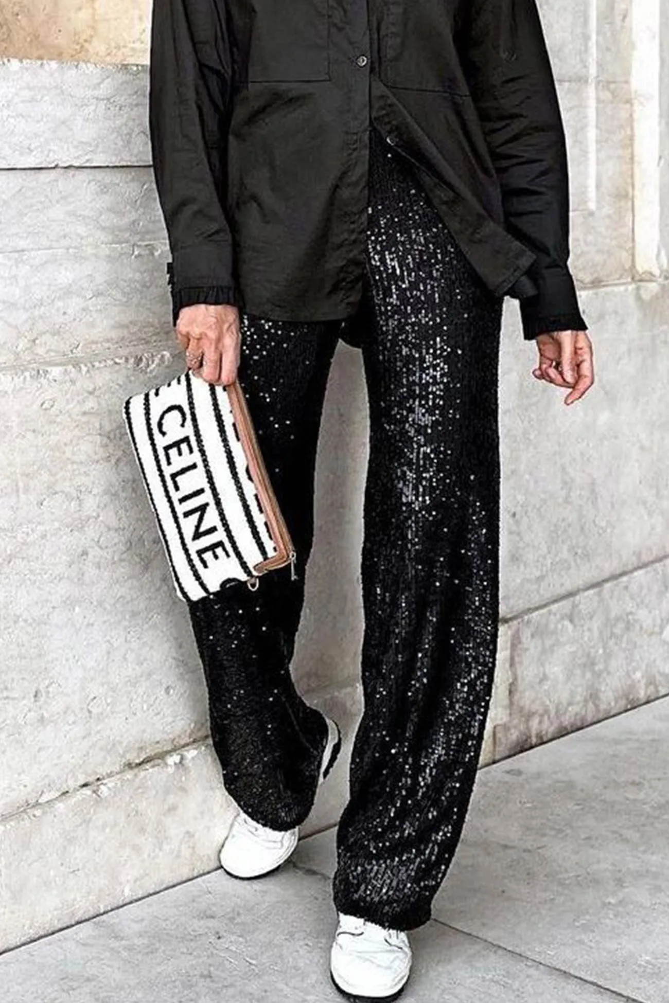 BerryBetty - Solid Sequins Straight Long Pants