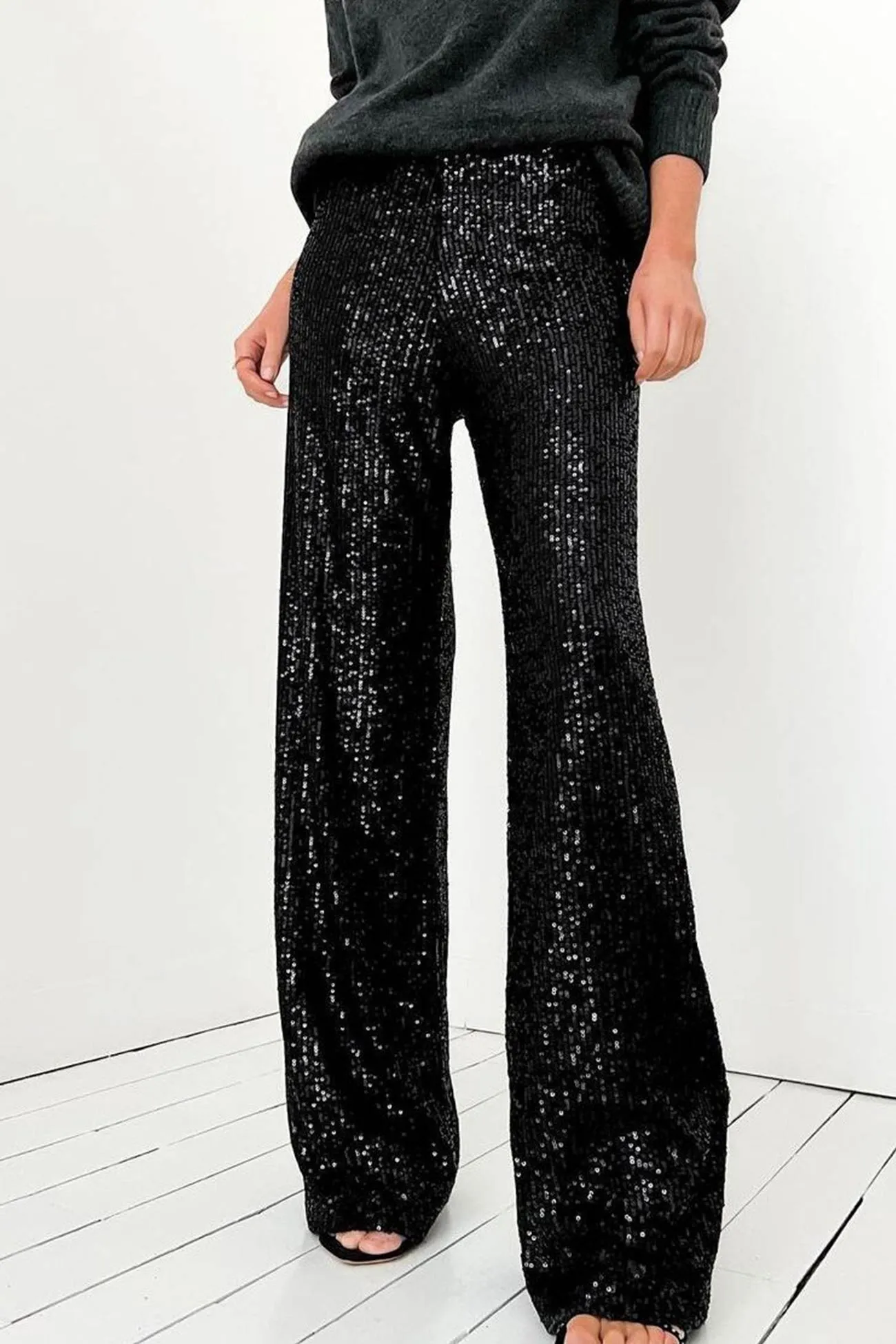 BerryBetty - Solid Sequins Straight Long Pants