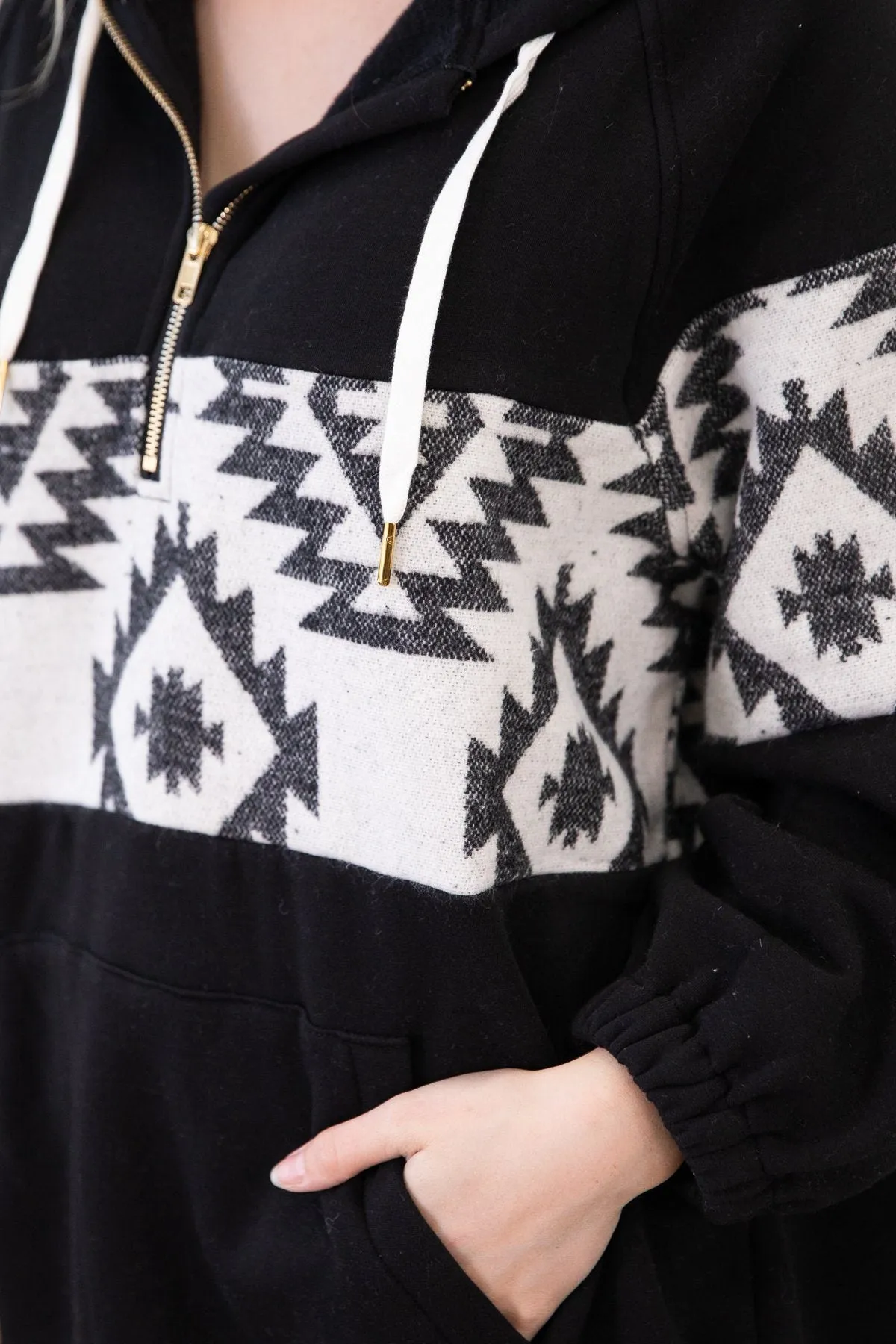 Black 1/4 Zip Pullover with Aztec