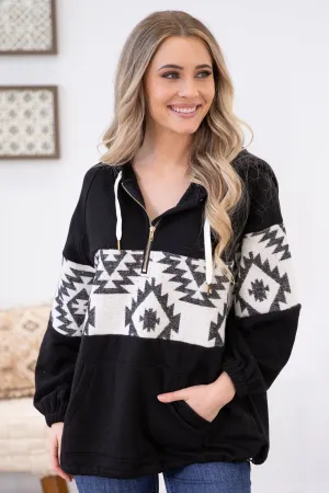 Black 1/4 Zip Pullover with Aztec