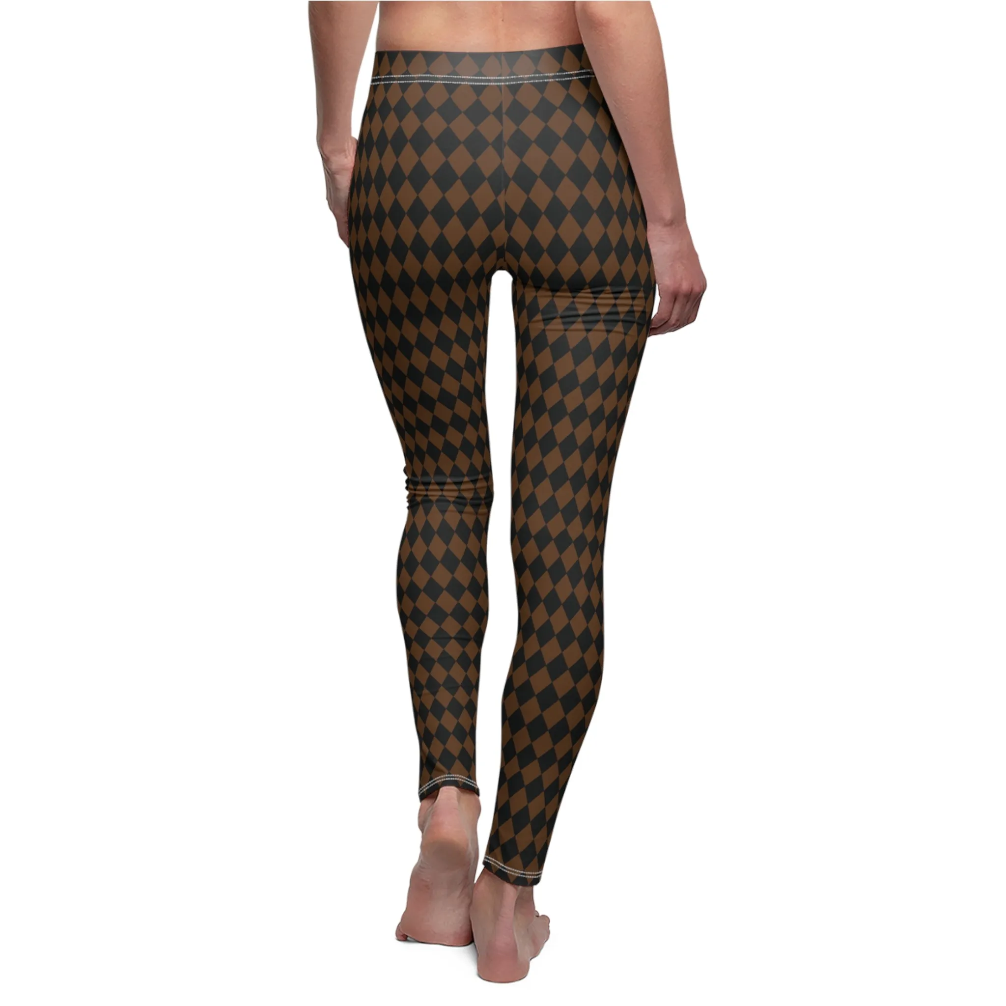 Black Brown Harlequin Diamond Womens Leggings Yoga Stretch Pants - Saiko Studio