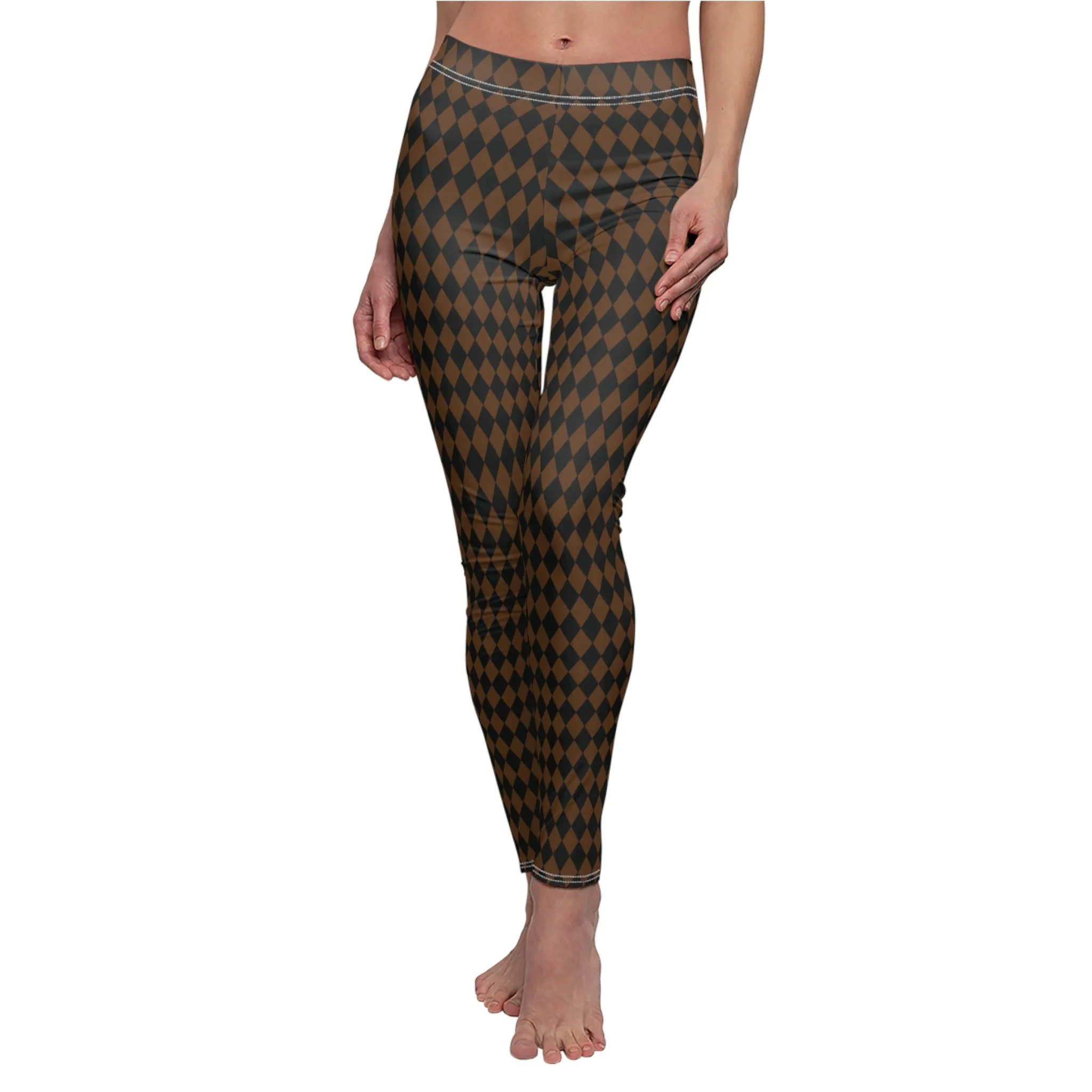 Black Brown Harlequin Diamond Womens Leggings Yoga Stretch Pants - Saiko Studio