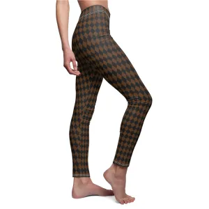 Black Brown Harlequin Diamond Womens Leggings Yoga Stretch Pants - Saiko Studio