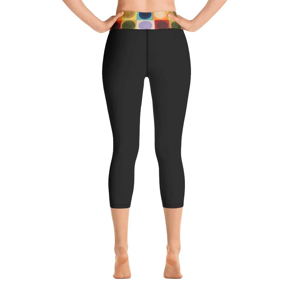 Black Capri Leggings with "Circles" Waistband