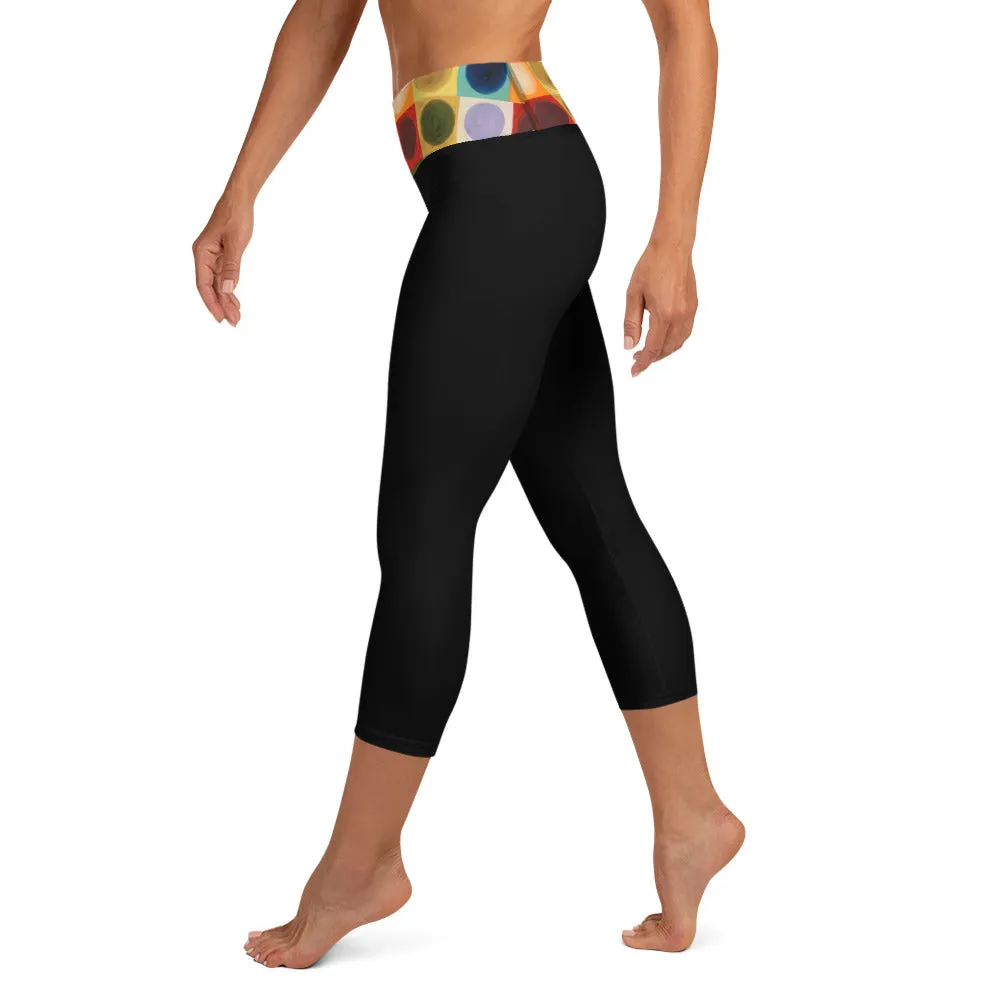 Black Capri Leggings with "Circles" Waistband