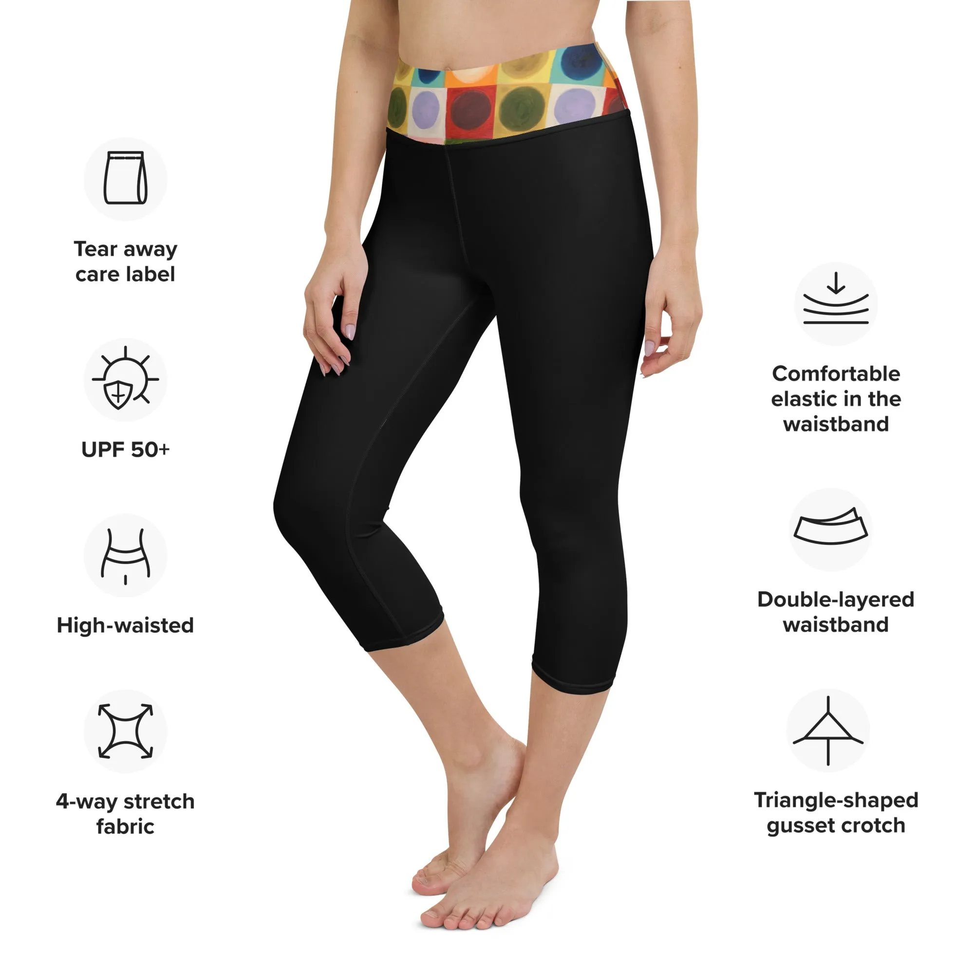 Black Capri Leggings with "Circles" Waistband