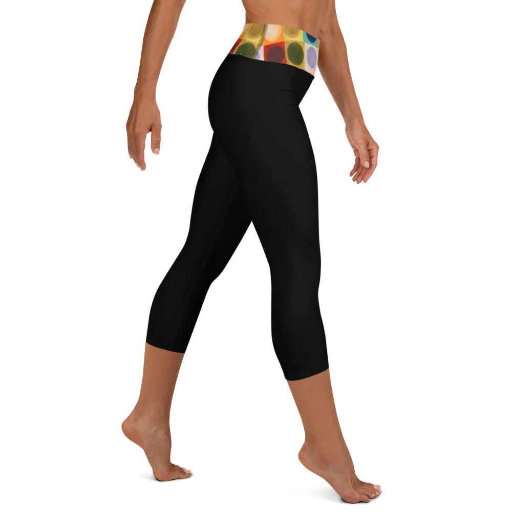Black Capri Leggings with "Circles" Waistband
