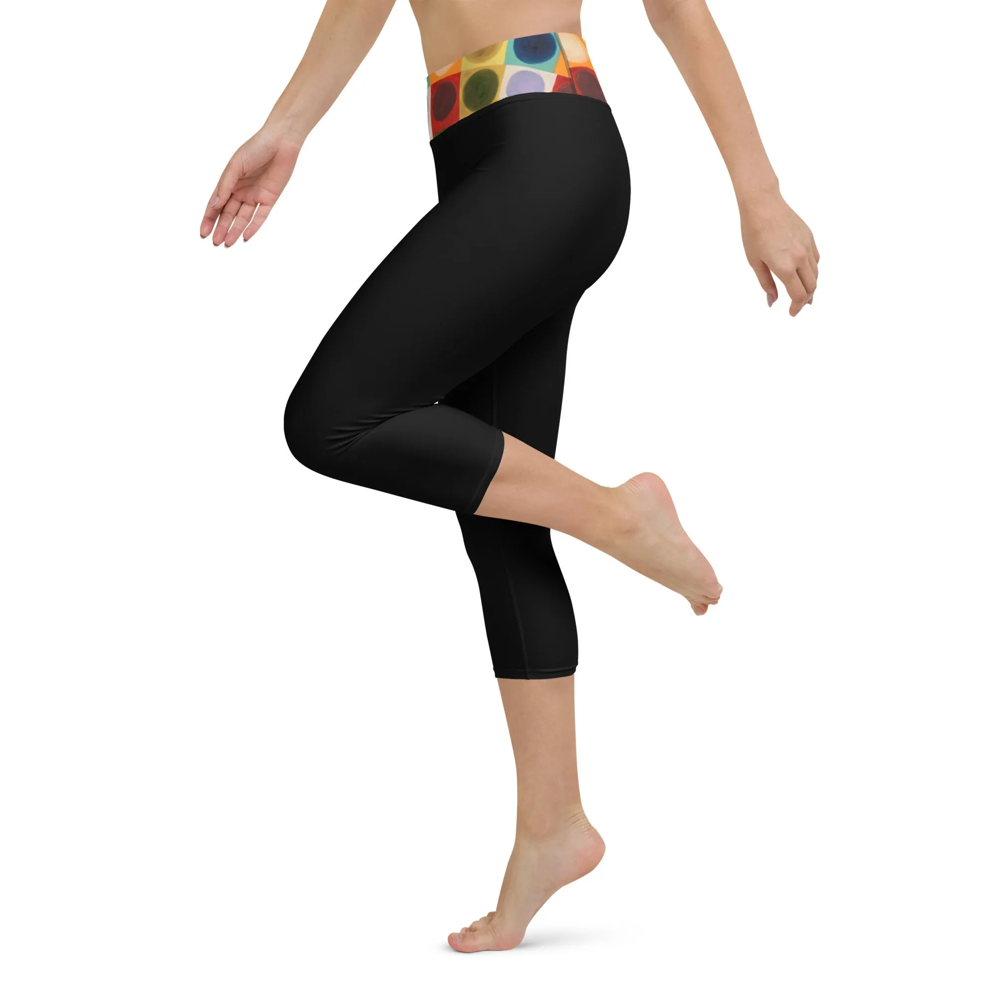Black Capri Leggings with "Circles" Waistband