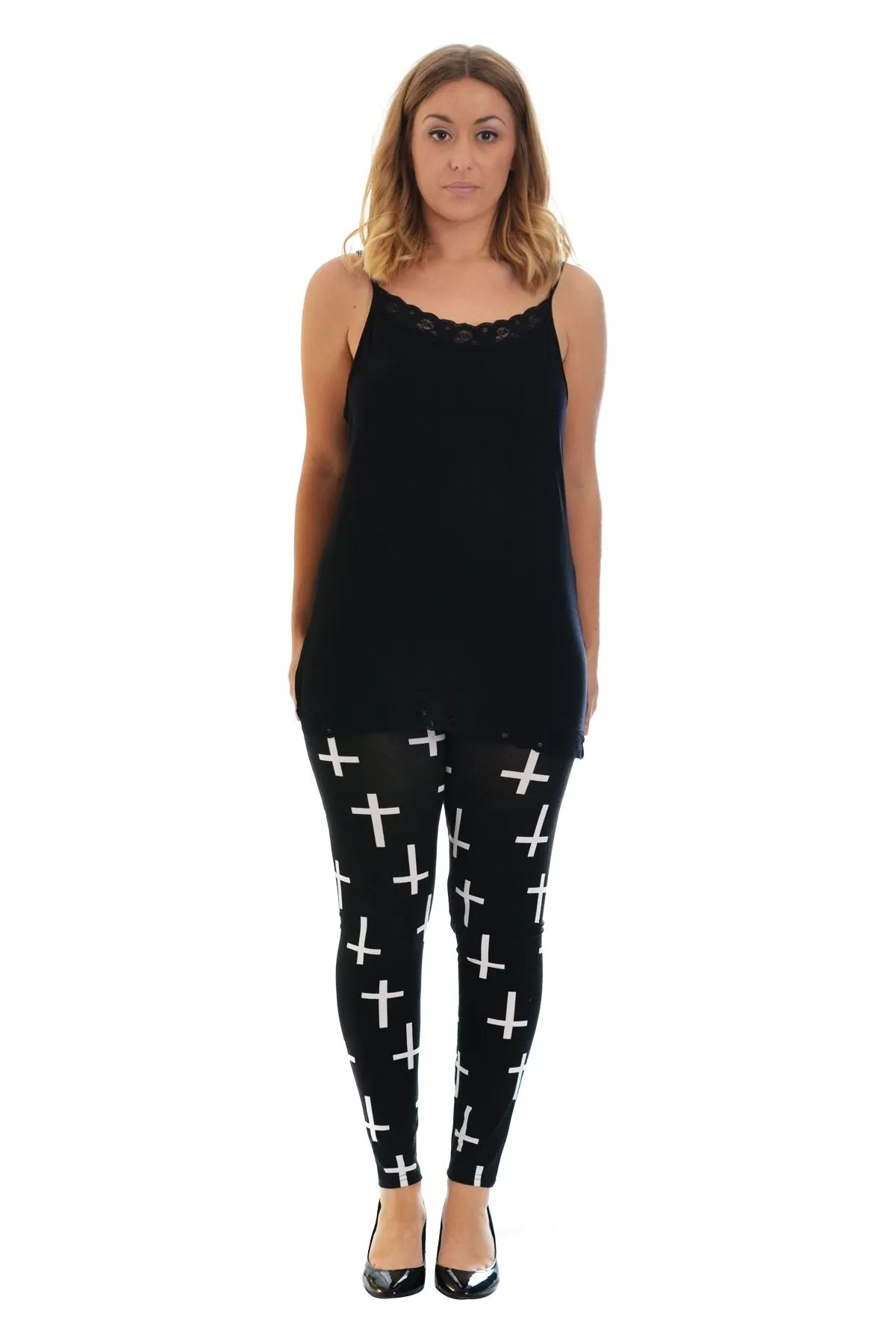 Black Cross Print Stretchy Leggings
