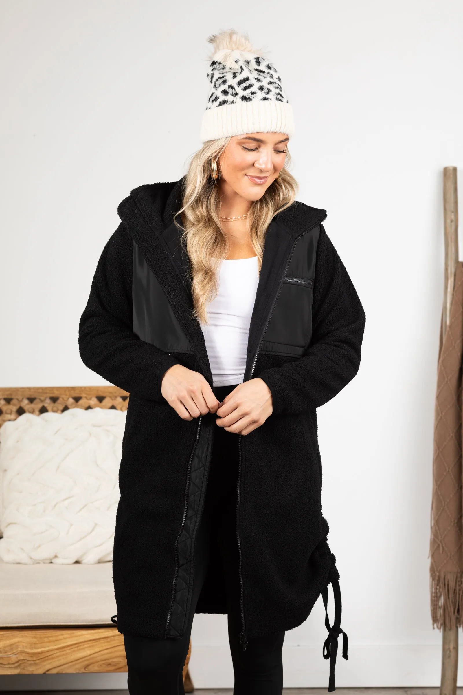 Black Longline Sherpa Jacket