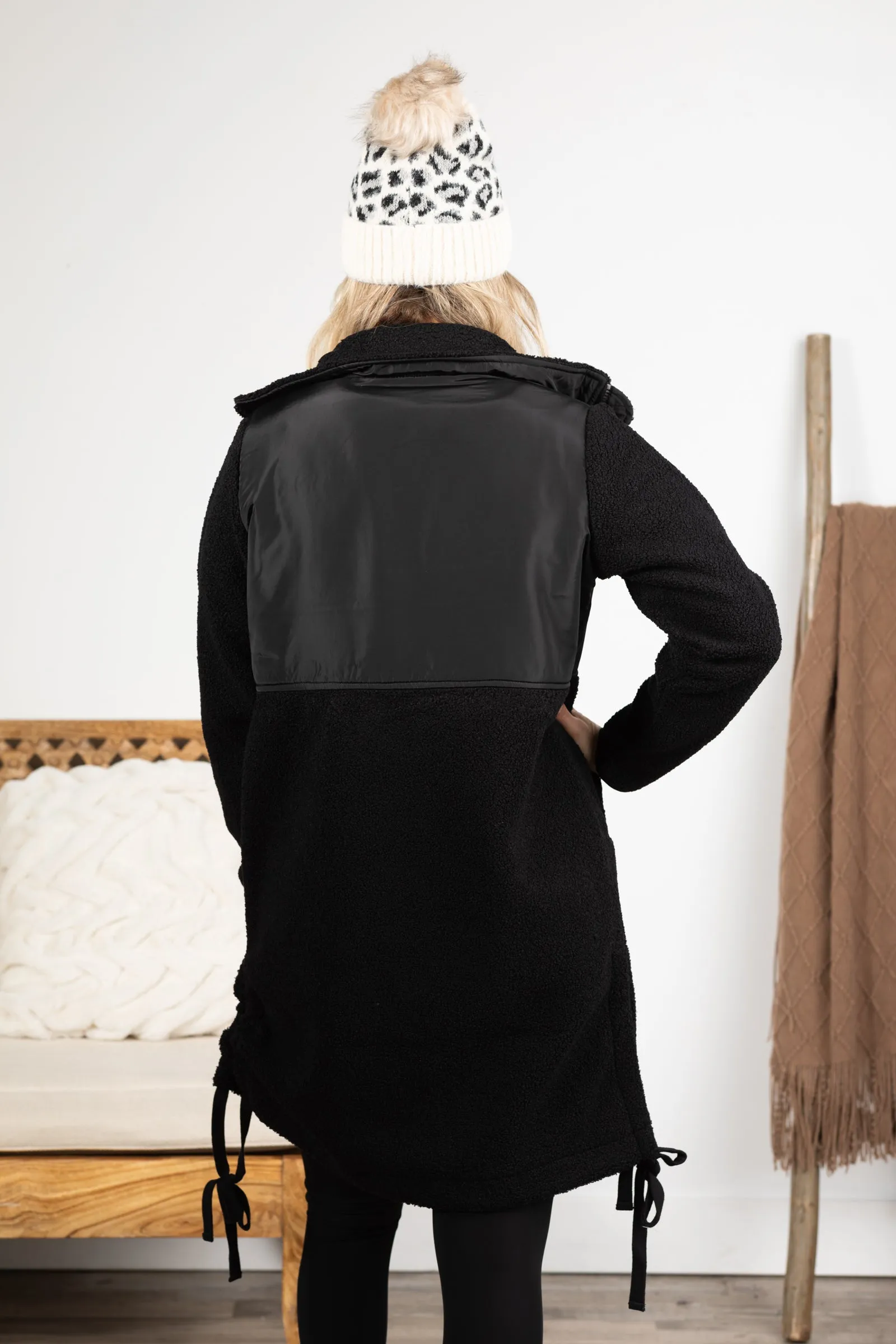 Black Longline Sherpa Jacket