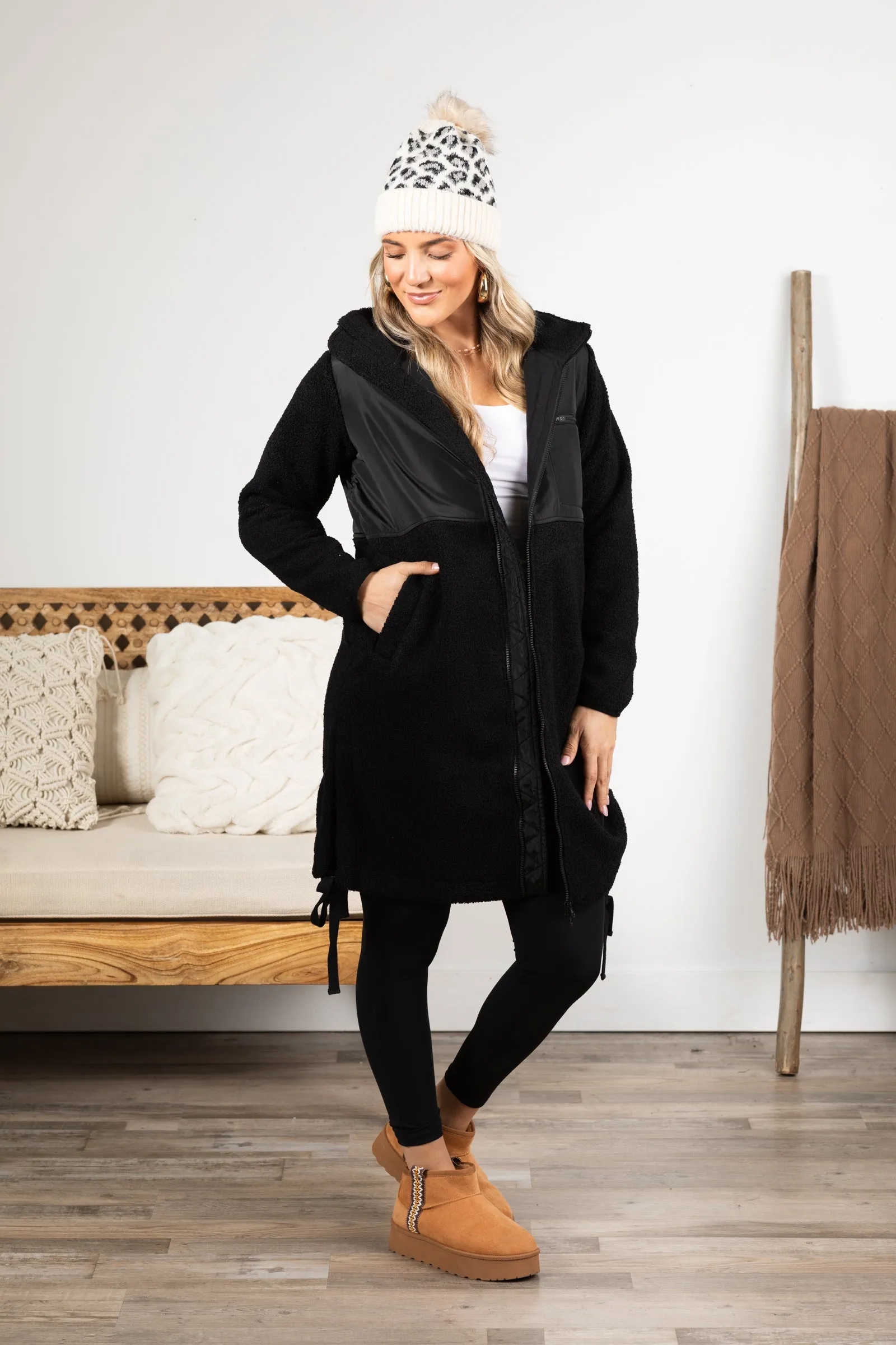 Black Longline Sherpa Jacket