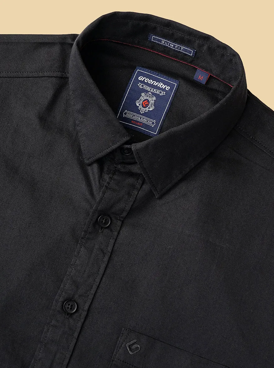 Black Solid Slim Fit Casual Shirt | Greenfibre