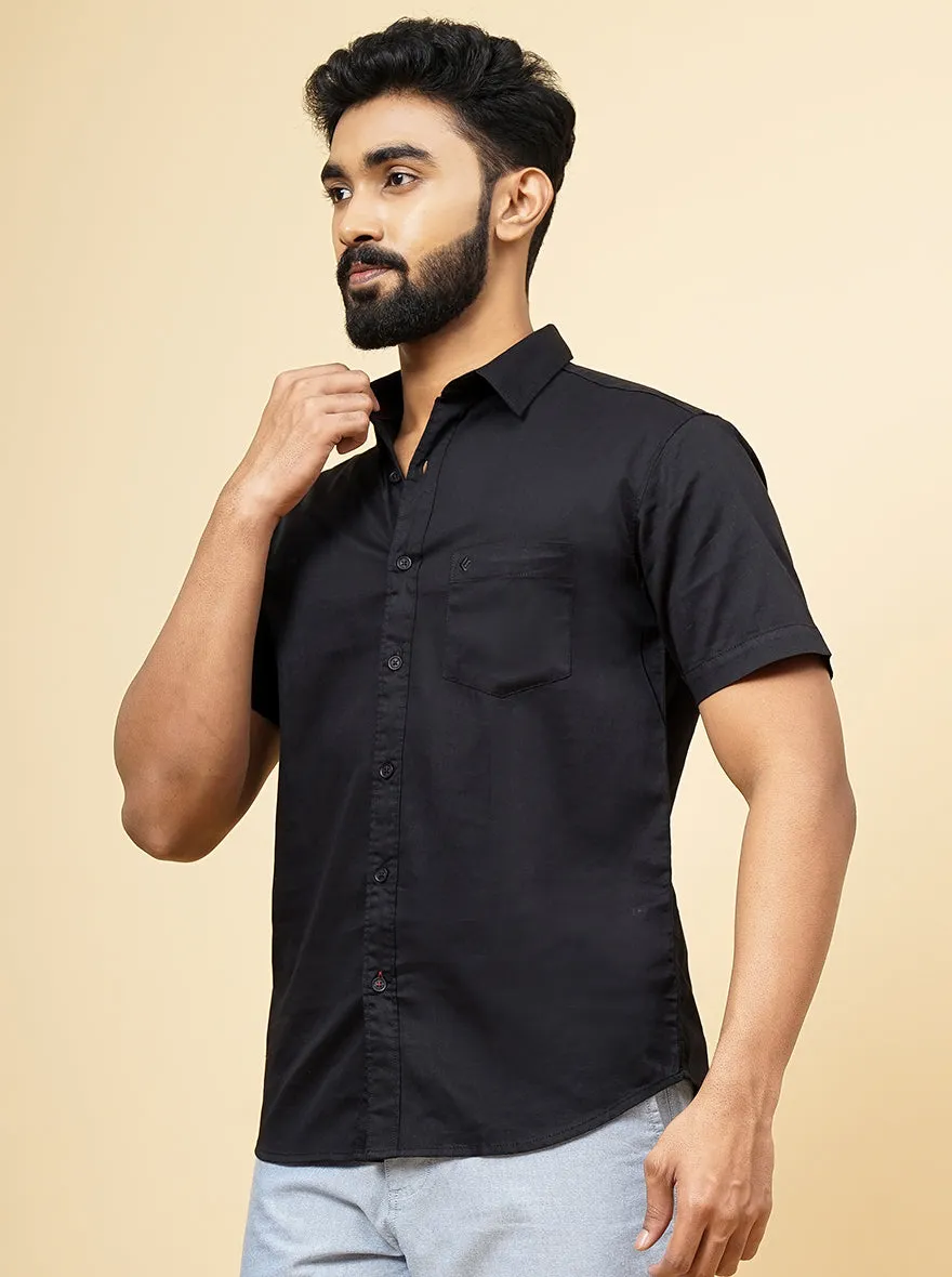 Black Solid Slim Fit Casual Shirt | Greenfibre