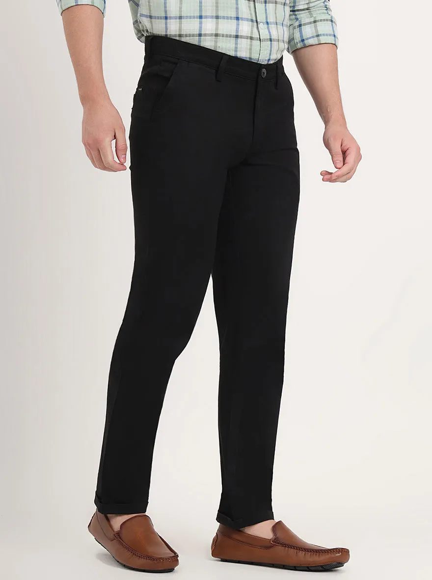 Black Solid Slim Fit Casual Trouser | Greenfibre
